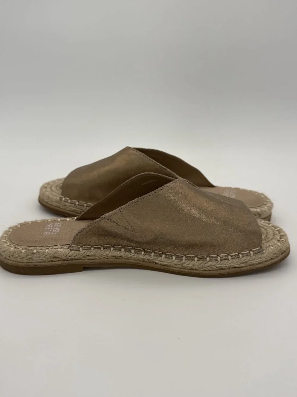 Eileen Fisher Kai Metallic Bronze Leather Espadrille Slide Sandals Size 8.5